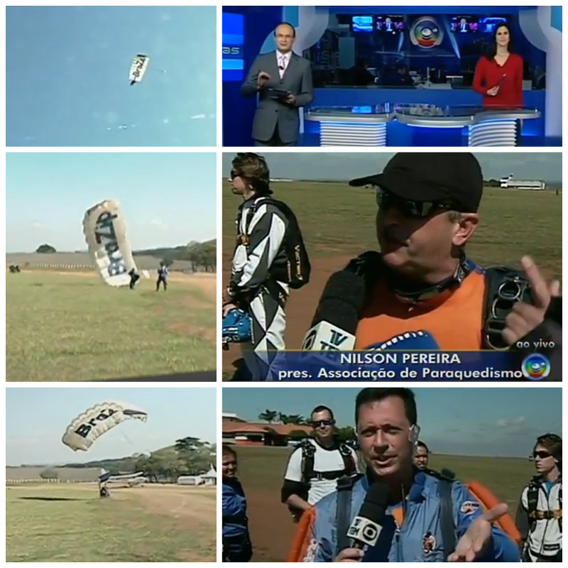 Vídeo | Repórter da Rede Globo faz salto duplo usando paraquedas com a marca da BraZip